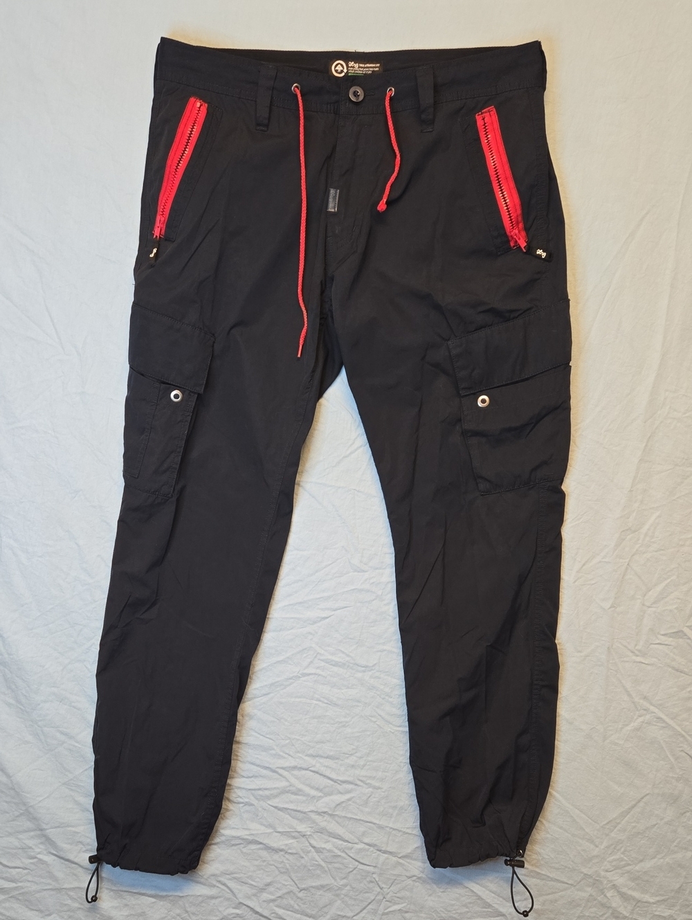 LRG Lifted Research Group Black Cargo Joggers with Red Zippers Vintage Y2K